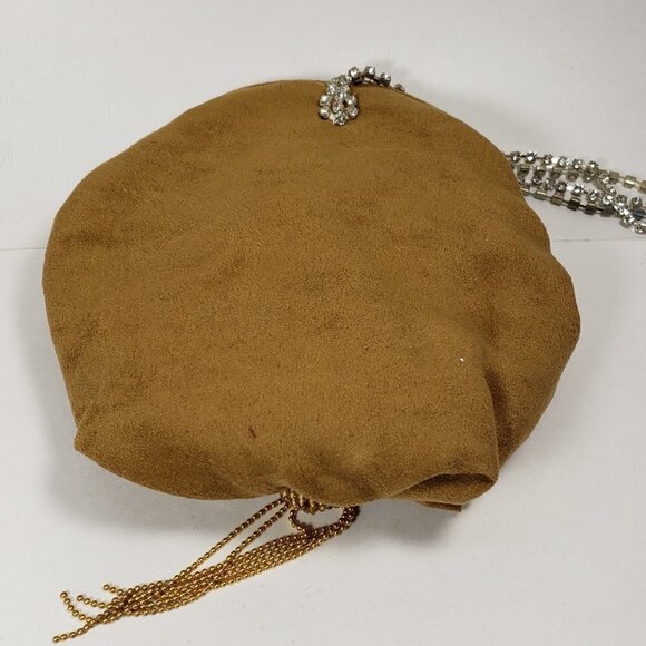 Brown Coin Purse with Pink Satin Flower, Gems & Gold Leaf – Statement Mini Bag - Picture 5 of 12